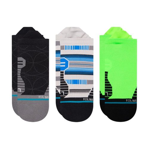 Stance - Run Bobbin Tab - 3-Pack - BlackToe Running#colour_neon-green-grey-black