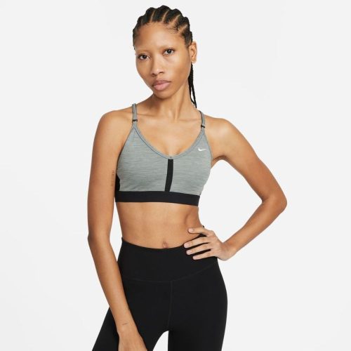 Nike Women's Indy Light-Support V-Neck Sports Bra - BlackToe Running#colour_smoke-grey-pure-black-white