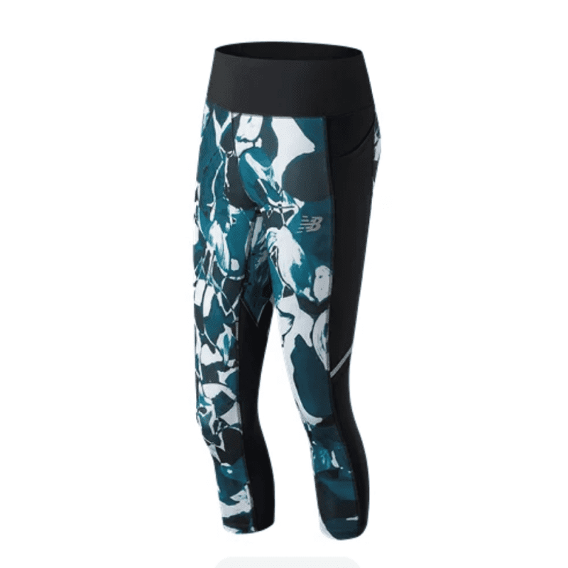 New Balance Women's Printed Impact Capri Women's Tights - BlackToe Running - Extra Small#colour_north-sea-multi