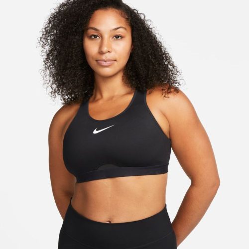 Nike Women's Swoosh High-Support Adjustable Sports Bra - BlackToe Running#colour_black-white-swoosh