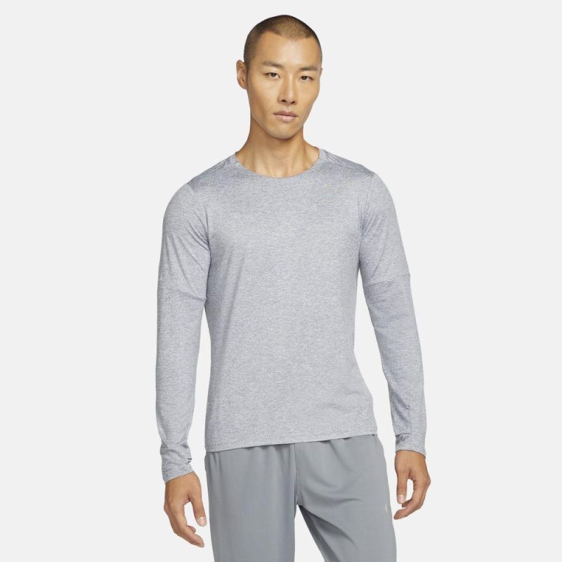 Nike Men's Dry Fit Element Running Crew Men's Tops - BlackToe Running#colour_smoke-grey