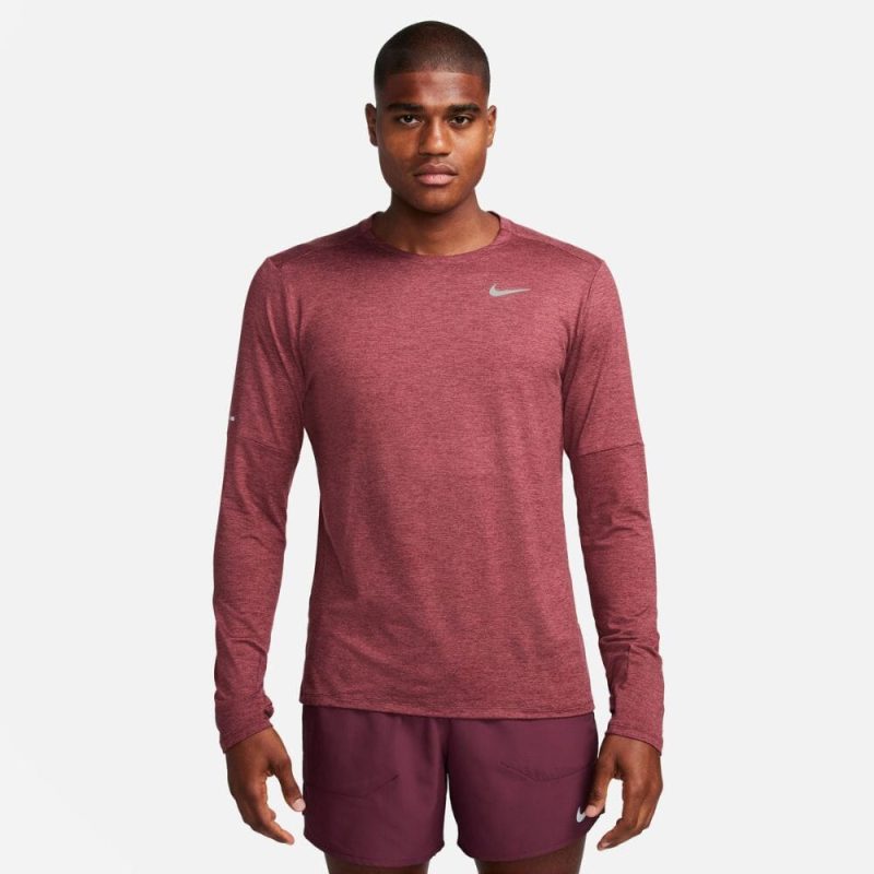 Nike Men's Dry Fit Element Running Crew - BlackToe Running#colour_night-maroon