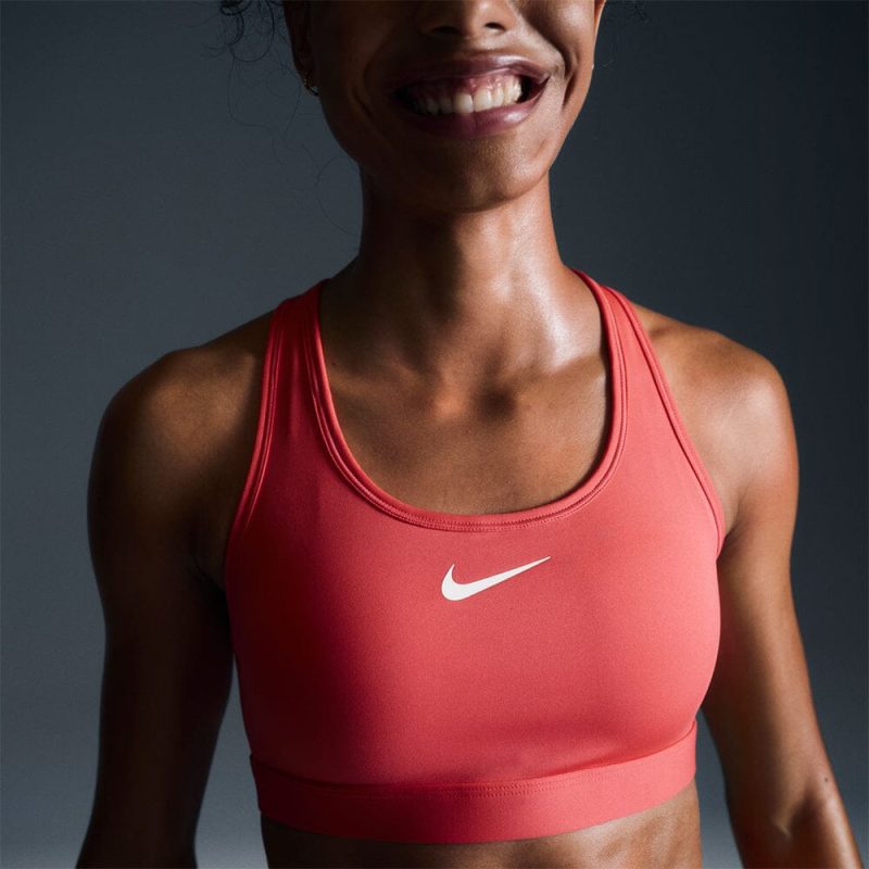 Nike Women's Dri-Fit Swoosh Medium Support Sports Bra - BlackToe Running#colour-aster-pink-white