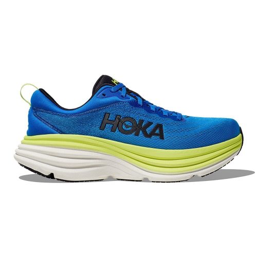 Hoka Men's Bondi 8 - Wide - BlackToe Running#colour_electric-cobalt-lettuce