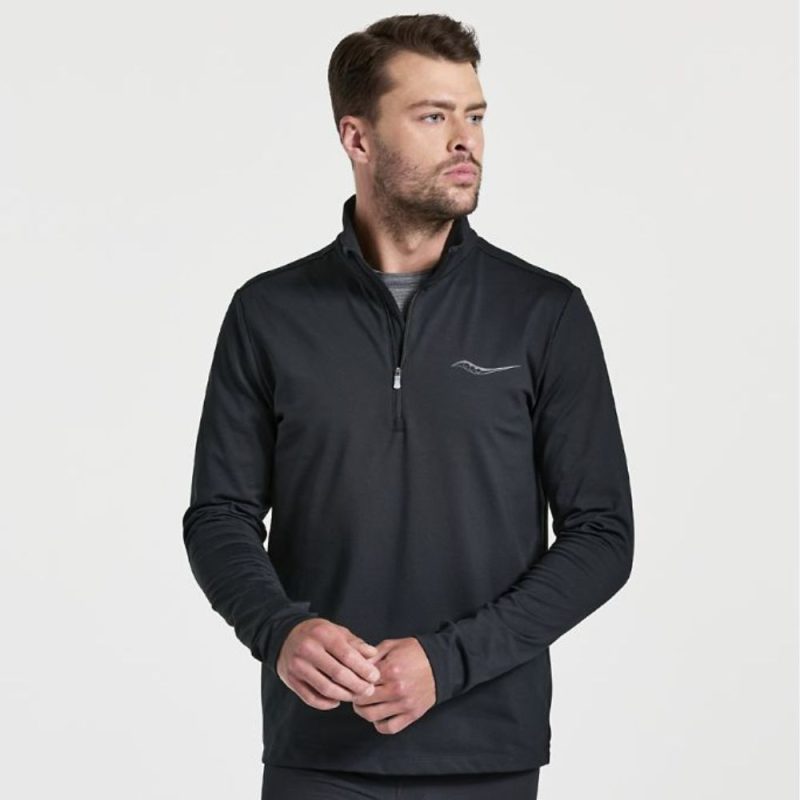 Saucony Men's Solstice 1/4 Zip - BlackToe Running#colour_black