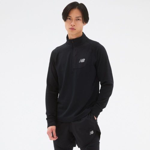 New Balance Men's Heat Grid Half Zip Men's Tops - BlackToe Running#colour_black