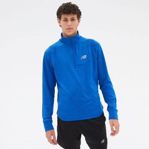 New Balance Men's Heat Grid Half Zip Men's Tops - BlackToe Running#colour_cobalt-heather