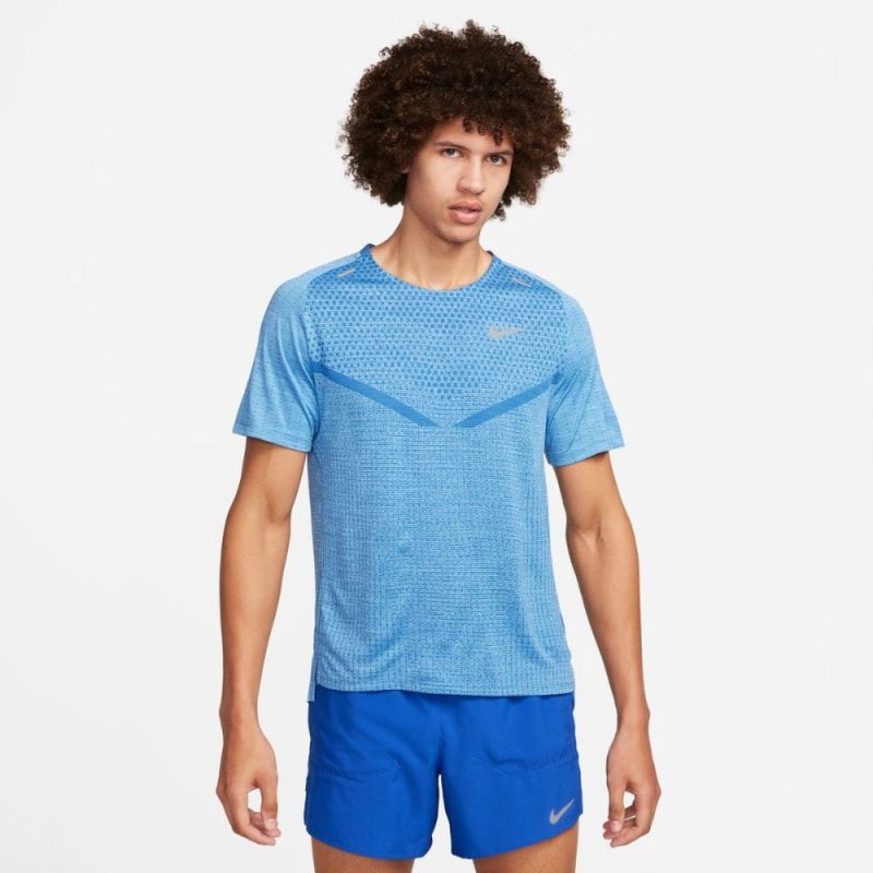 Nike Men's Dri-FIT ADV Techknit Ultra Short Sleeve Men's Tops - BlackToe Running#colour_star-blue-reflective-silver