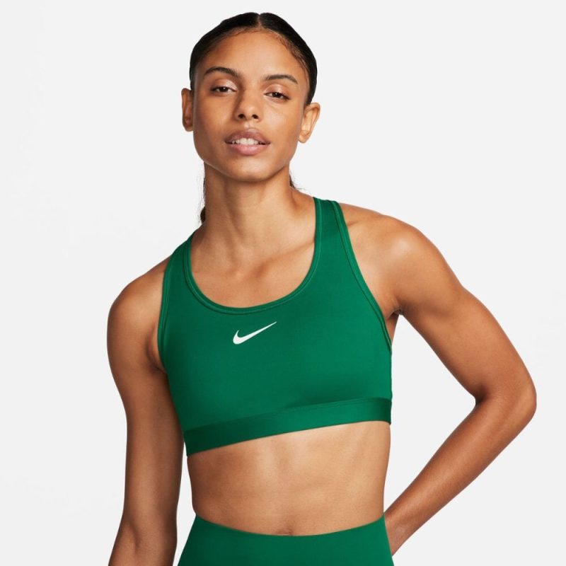 Nike Women's Dri-Fit Swoosh Medium Support Sports Bra - BlackToe Running#colour_malachite-white