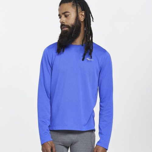 Saucony Men's Stopwatch Long Sleeve Top - BlackToe Running#colour_blue-raz