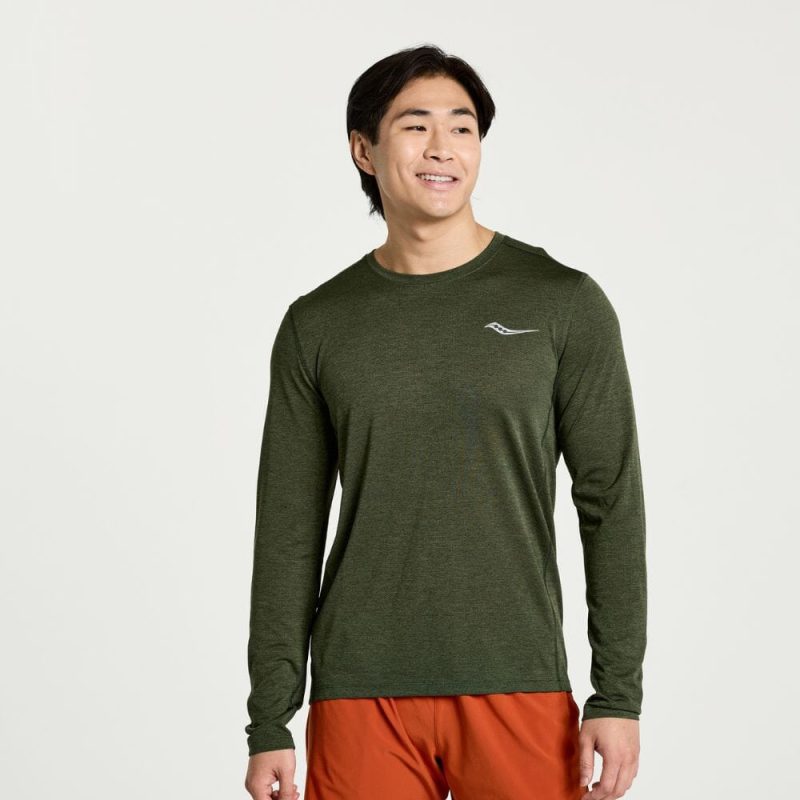 Saucony Men's Stopwatch Long Sleeve Top - BlackToe Running#colour_climbing-ivy-heather