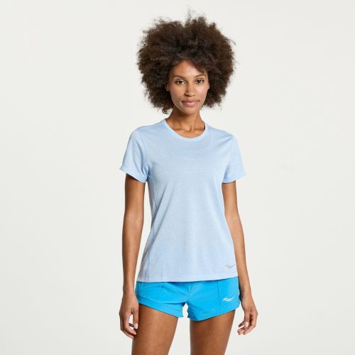 Saucony Women's Re-Imagined Stopwatch Short Sleeve Women's Tops - BlackToe Running#colour_ether-heather