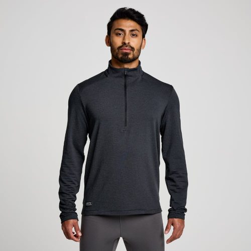 Saucony Men's Triumph 3D 1/2 Zip - BlackToe Running#colour_black-heather