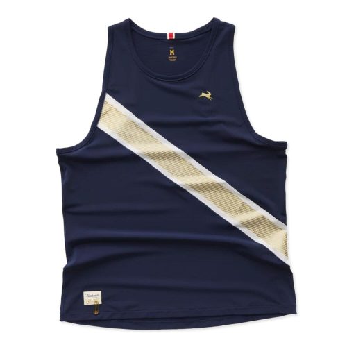 Tracksmith MenTracksmith Men's Strata Singlet - BlackToe Running#colour_navy-ivory-gold