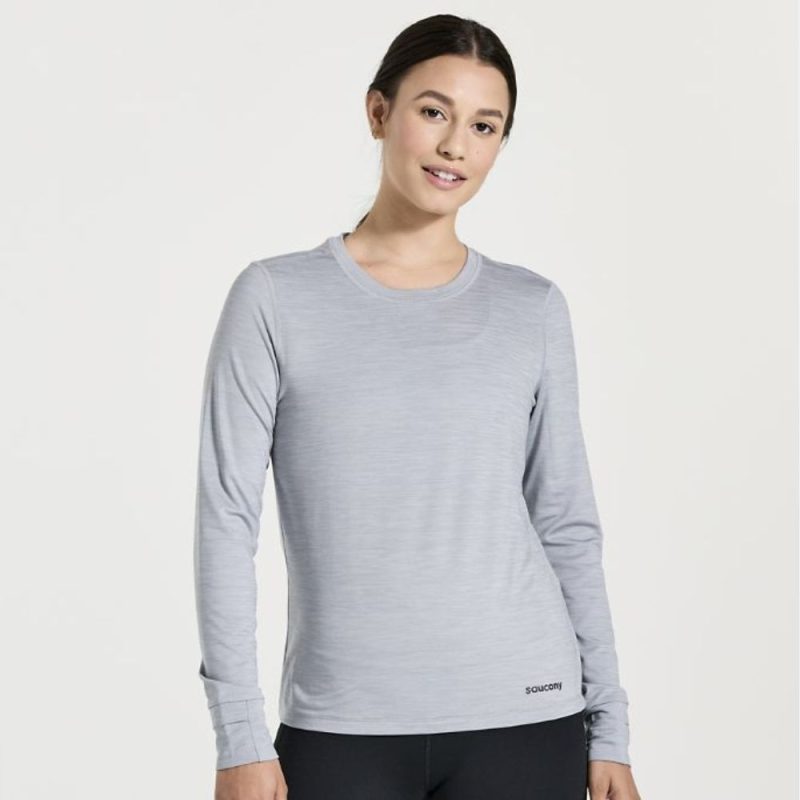 Saucony Women's Boulder Baselayer - BlackToe Running#colour_light-grey-heather