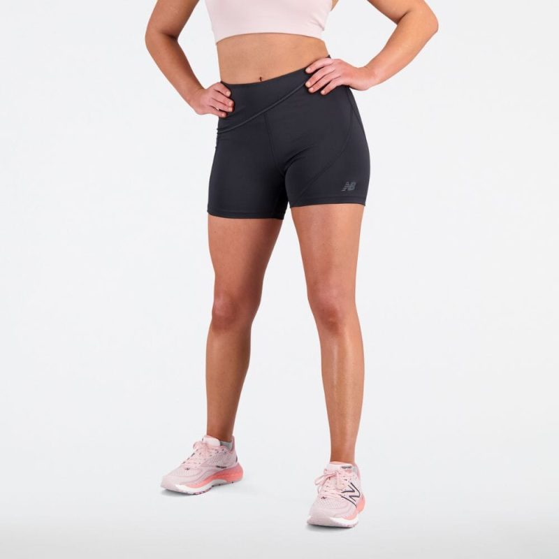 New Balance Women's Q Speed Shape Shield 4 Inch Fitted Short Women's Bottoms - BlackToe Running#colour_black