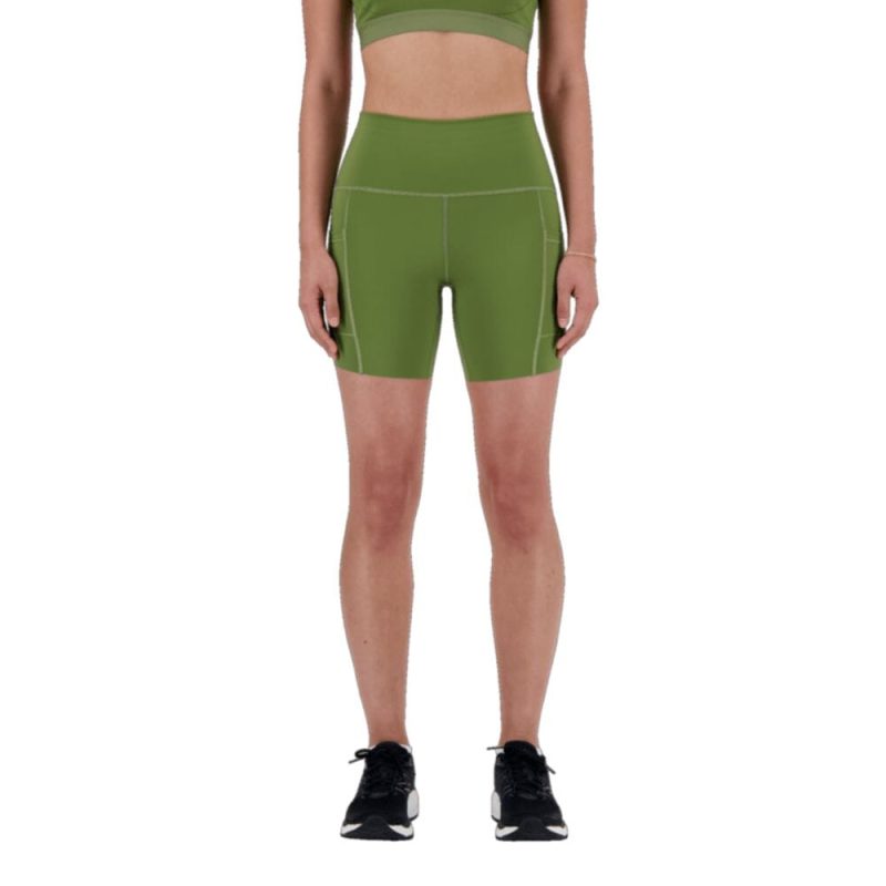 New Balance Women's Sleek Pocket High Rise Short 6" - Women's Shorts - BlackToe Running#colour_dark-olive