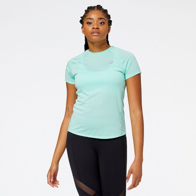 New Balance Women's ICEx Impact Run Short Sleeve Women's Tops - BlackToe Running#colour_bright-mint-heather