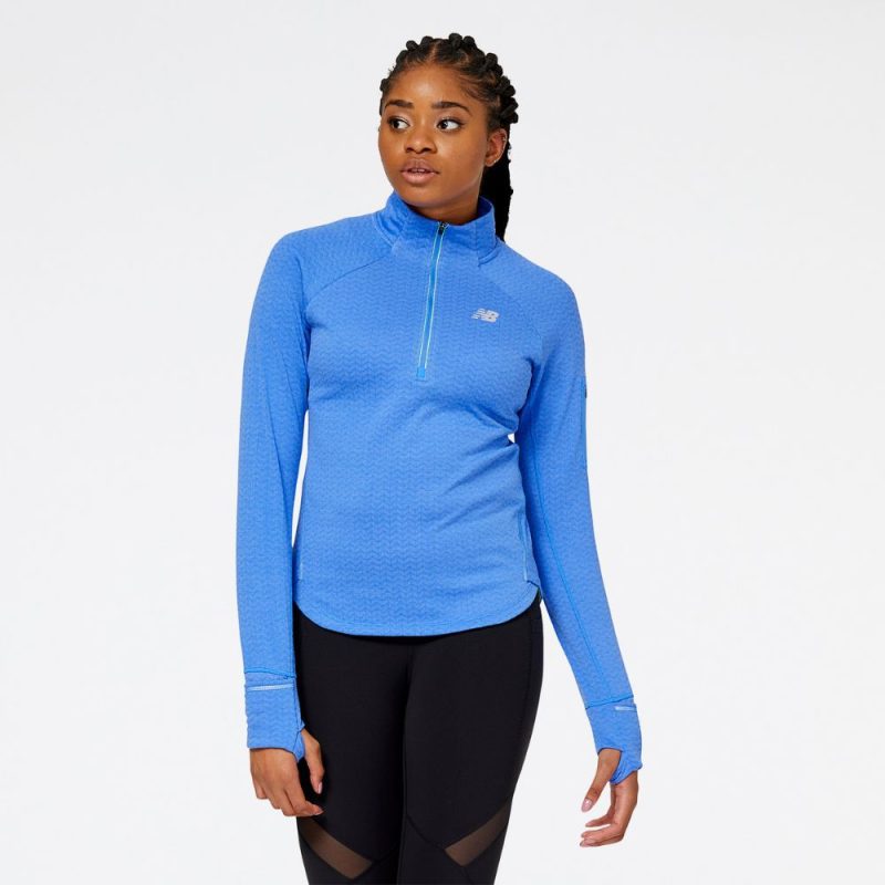 New Balance Women's Heat Grid Half Zip Women's Tops - BlackToe Running#colour_bright-lapis-heather