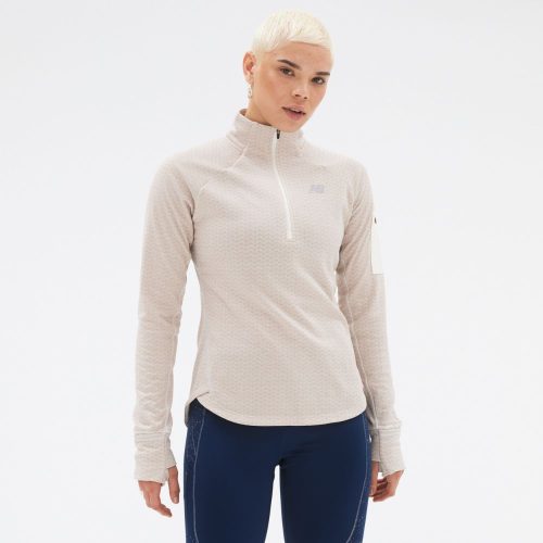 New Balance Women's Heat Grid Half Zip Women's Tops - BlackToe Running#colour_sea-salt-heather